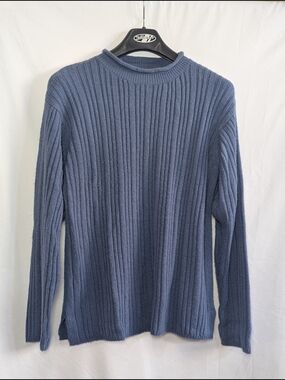Chelsea Way Blue Ribbed Knit Sweater M Oversized Cozy Pullover